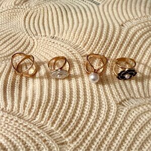 4 Gold-tone and Black Women's Scarf Rings